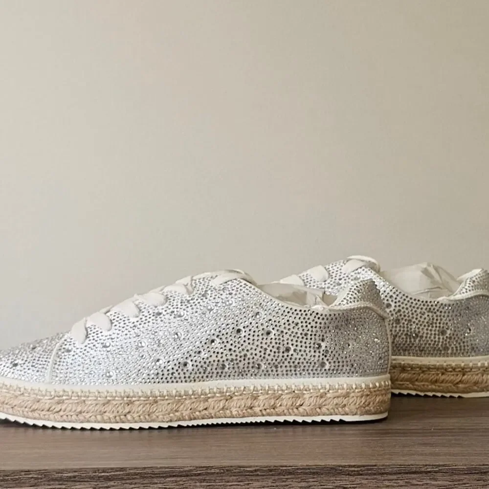NIB INC International Concepts Lola Silver Rhinestone Espadrille Sneakers 9